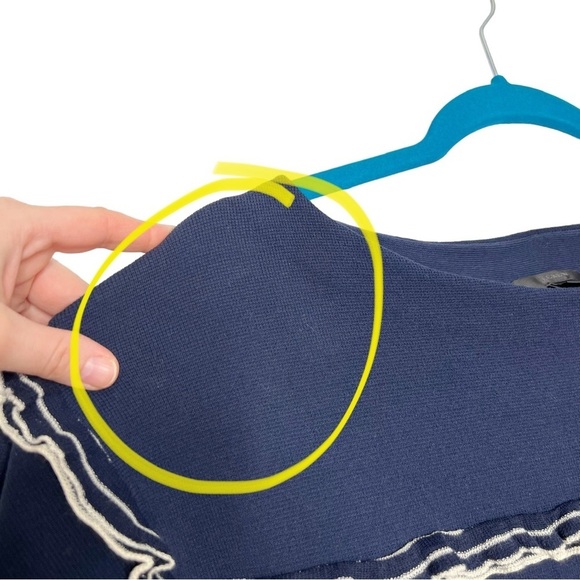 J Crew Navy Blue Ruffle Boatneck Short Sleeve Knit Sweater - Picture 10 of 11